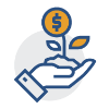 Hand with growing money plant icon