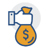 Hand holding money bag icon