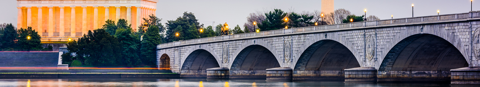 Washington DC Skyline with Memorial Bridge and Lincoln Memorial