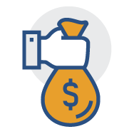 Hand holding money bag icon