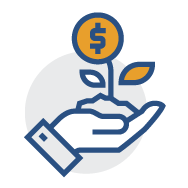 Hand with growing money plant icon