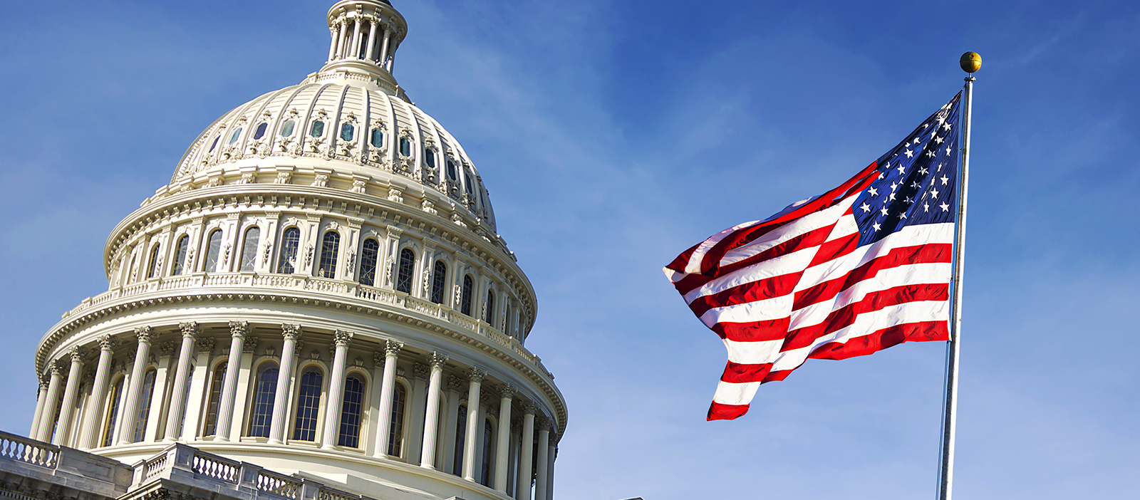 American flag outside of US Capitol